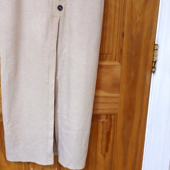 Mandee Women's Nude Ribbed Button Front Midii Dress With Front Slit, Size S - Picture 10 of 17